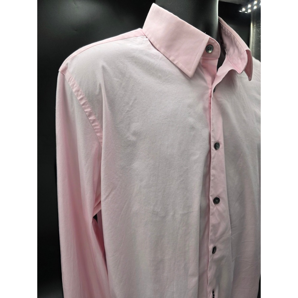 Express 1MX Men's Modern Fit Stretch Pink Long Sleeve Button Up Shirt - Picture 7 of 16